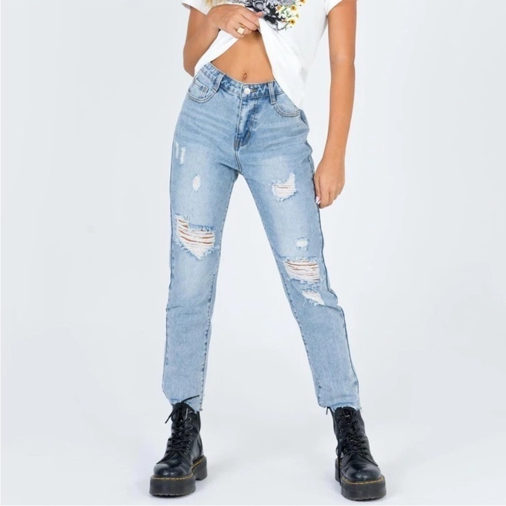 Princess‎ Polly Behati Distressed Raw Hem High Rise Straight Leg Denim Jeans
